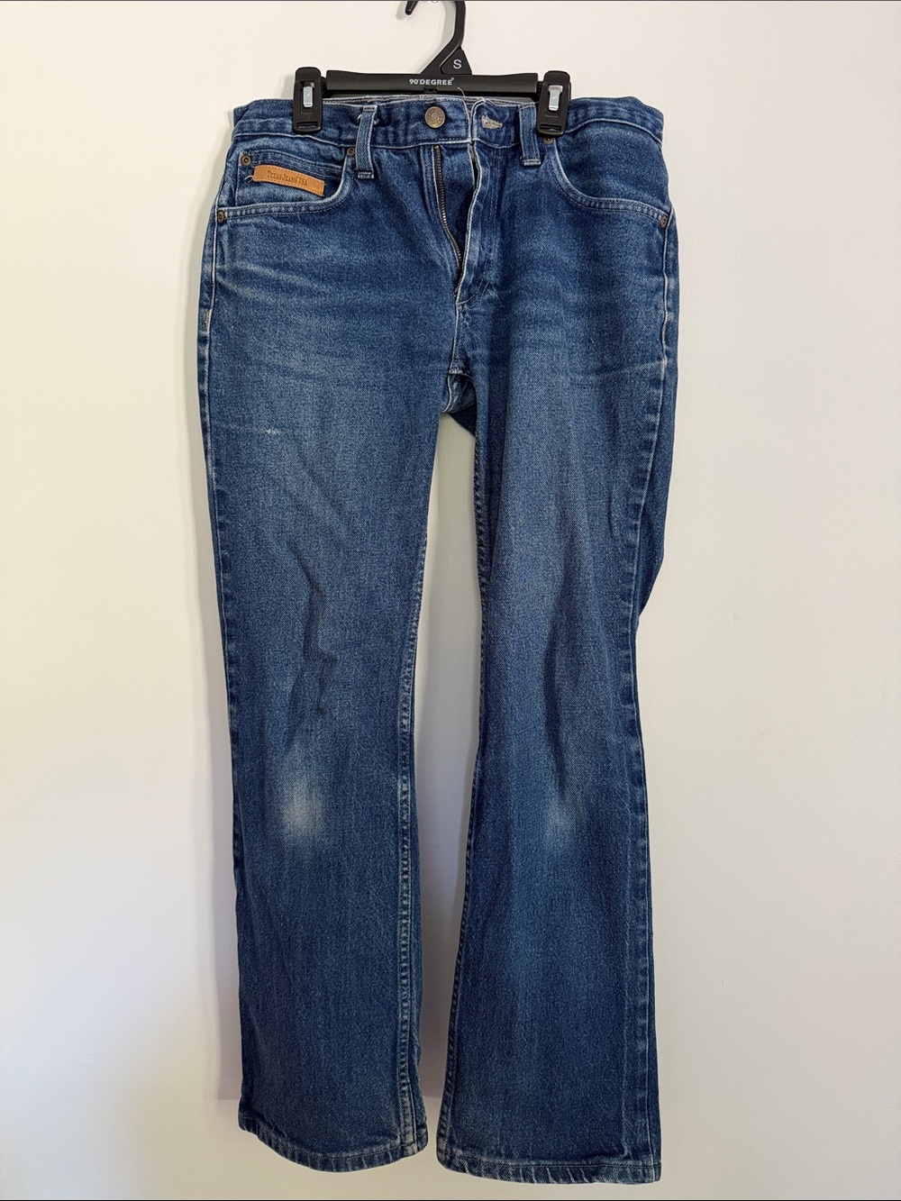 Vintage Dark Blue Bootcut Low Rise Texas Jeans with Subtle Fading